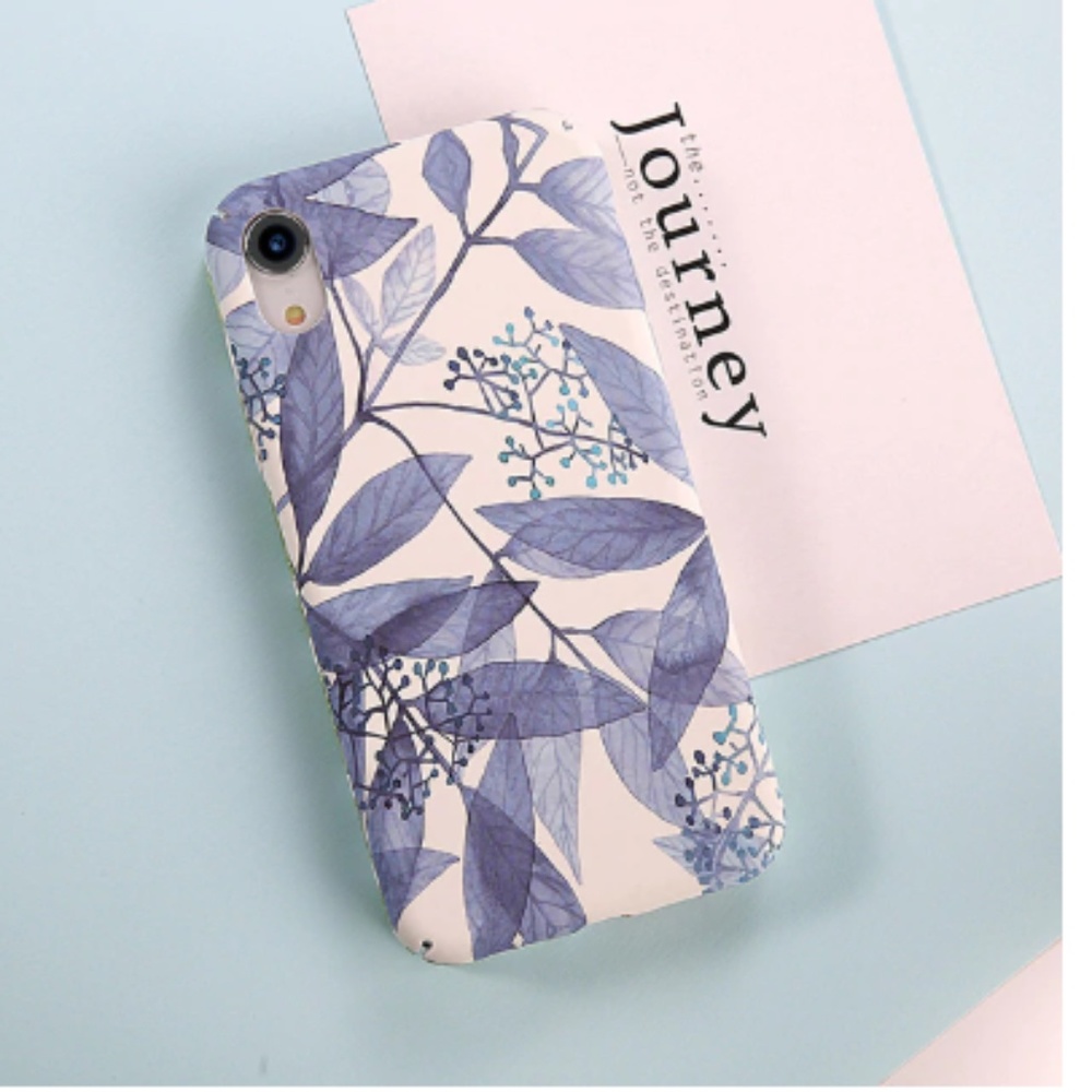 Purple Flower Leaves Hard iPhone Case
